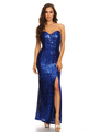 40-3121 Strapless Sequin Evening Dress with Slit - Royal Blue, Front View Thumbnail