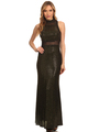 40-3180 Sequin Long Evening Dress - Black Gold, Front View Thumbnail