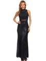 40-3180 Sequin Long Evening Dress - Black Royal, Front View Thumbnail