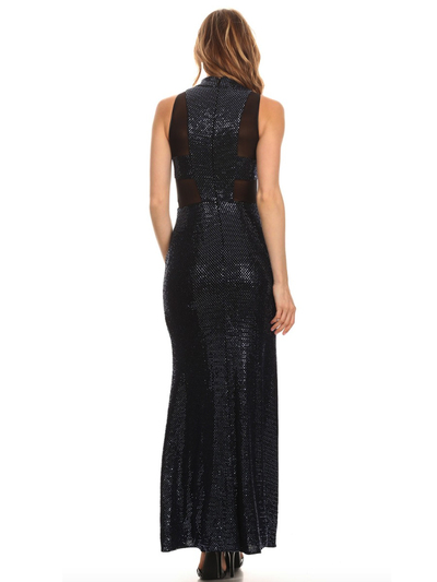 40-3180 Sequin Long Evening Dress - Black Royal, Alt View Medium