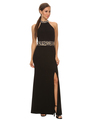 40-3189 High Neck Prom Evening Dress with Slit - Black, Front View Thumbnail