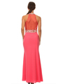 40-3189 High Neck Prom Evening Dress with Slit - Coral, Back View Thumbnail