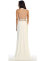 40-3189 High Neck Prom Evening Dress with Slit - Ivory, Back View Thumbnail