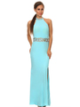 40-3189 High Neck Prom Evening Dress with Slit - Sky Blue, Front View Thumbnail