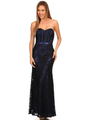 40-3194 Strapless Lace Overlay Evening Dress - Black Royal, Front View Thumbnail