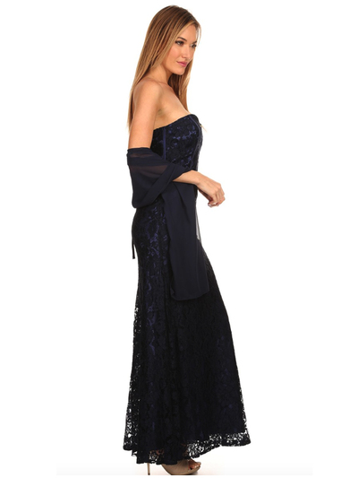 40-3194 Strapless Lace Overlay Evening Dress - Black Royal, Alt View Medium