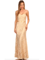 40-3194 Strapless Lace Overlay Evening Dress - Gold, Front View Thumbnail