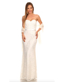 40-3194 Strapless Lace Overlay Evening Dress - Off White, Front View Thumbnail