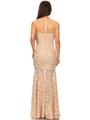 40-3219 Cap Sleeve Evening Dress with Illusion Neckline - Champagne, Back View Thumbnail