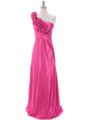 4021 Hot Pink One Shoulder Evening Dress - Hot Pink, Front View Thumbnail