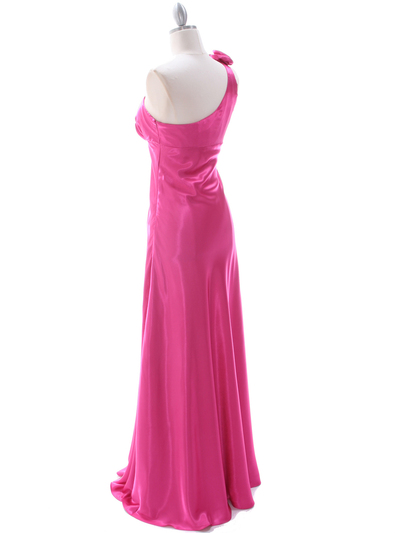 4021 Hot Pink One Shoulder Evening Dress - Hot Pink, Back View Medium