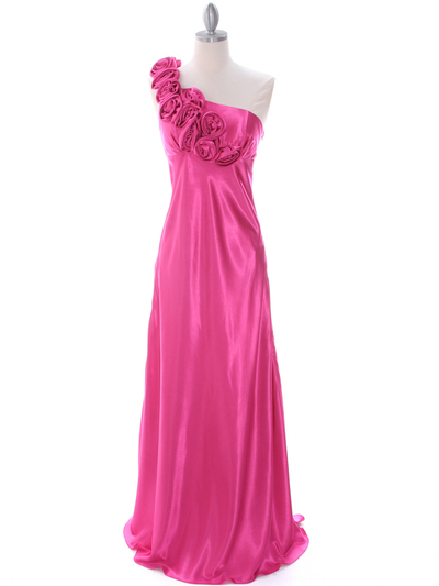 4021 Hot Pink One Shoulder Evening Dress - Hot Pink, Front View Medium