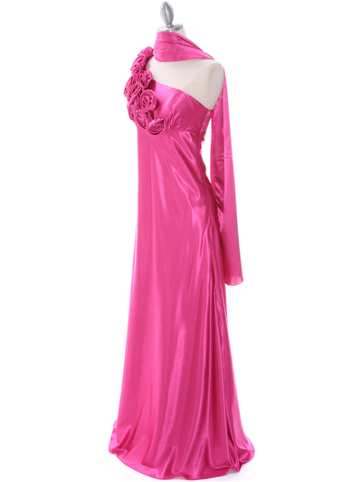 4021 Hot Pink One Shoulder Evening Dress - Hot Pink, Alt View Medium