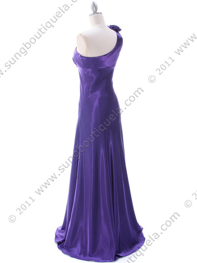 4021 Purple One Shoulder Evening Dress - Purple, Back View Medium