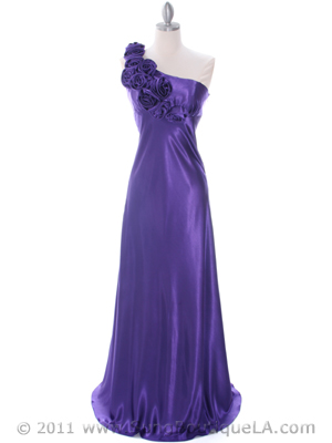 4021 Purple One Shoulder Evening Dress, Purple