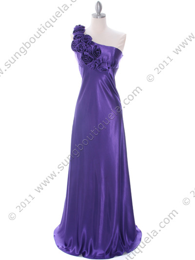 4021 Purple One Shoulder Evening Dress - Purple, Front View Medium
