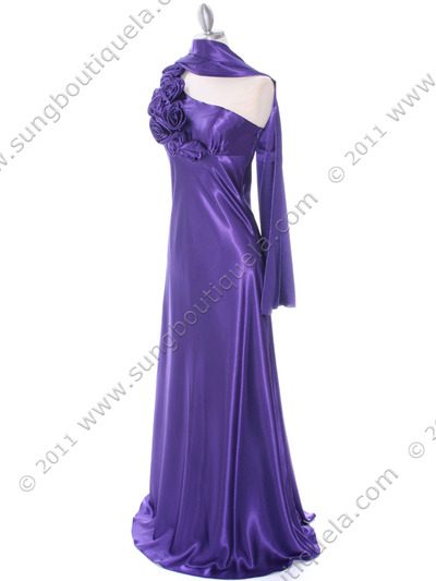 4021 Purple One Shoulder Evening Dress - Purple, Alt View Medium