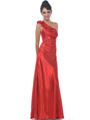 4021 One Shoulder Charmeuse Evening Dress - Red, Front View Thumbnail