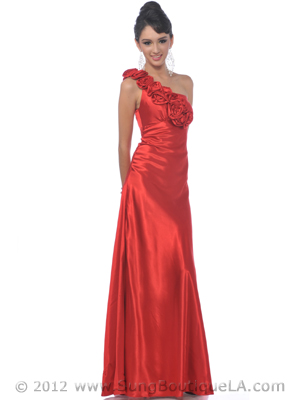 4021 One Shoulder Charmeuse Evening Dress, Red