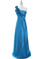 4021 Teal One Shoulder Evening Dress - Teal, Front View Thumbnail