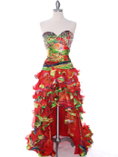 Strapless High Low Ruffle Print Prom Dress