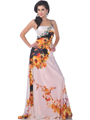 4043 White Print One Shoulder Embellished Print Evening Dress - Print, Front View Thumbnail