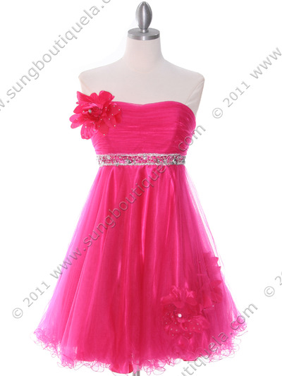 4051 Hot Pink Homecoming Dress - Hot Pink, Front View Medium