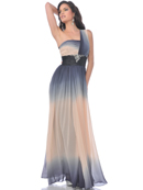 One Shoulder Chiffon Two Tone Evening Dress