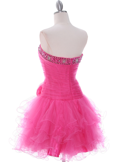 415 Hot Pink Beaded Short Prom Dress - Hot Pink, Back View Medium
