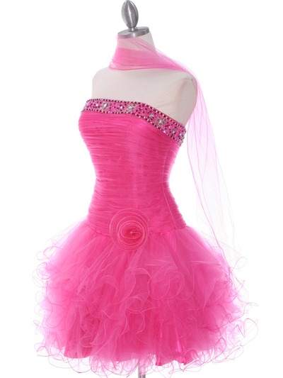 415 Hot Pink Beaded Short Prom Dress - Hot Pink, Alt View Medium