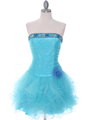 415 Turquoise Beaded Short Prom Dress - Turquoise, Front View Thumbnail