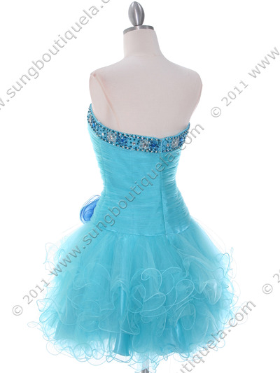 415 Turquoise Beaded Short Prom Dress - Turquoise, Back View Medium