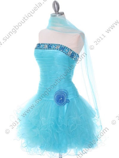 415 Turquoise Beaded Short Prom Dress - Turquoise, Alt View Medium