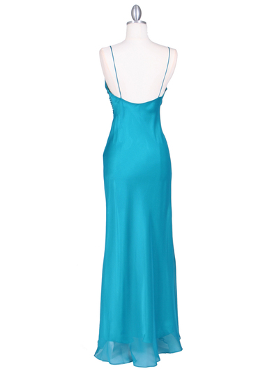 4268 Teal Illusion Evening Gown - Teal, Back View Medium