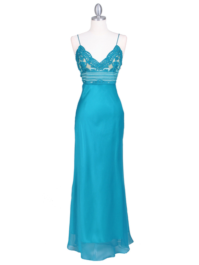 4268 Teal Illusion Evening Gown - Teal, Front View Medium