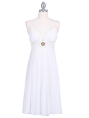 Ivory Pleated Top Cocktail Dress with Rhinestone Brooch