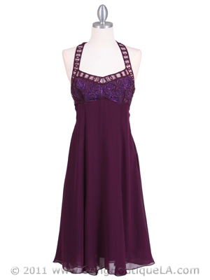 4351 Purple Halter Cocktail Dress, Purple