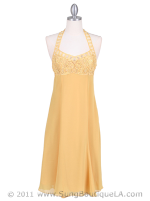 4351 Yellow Halter Cocktail Dress, Yellow