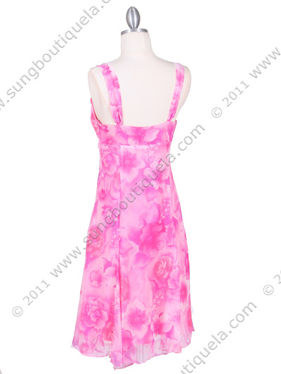 4421 Fuschia Chiffon Floral Print Dress - Fuschia, Back View Medium