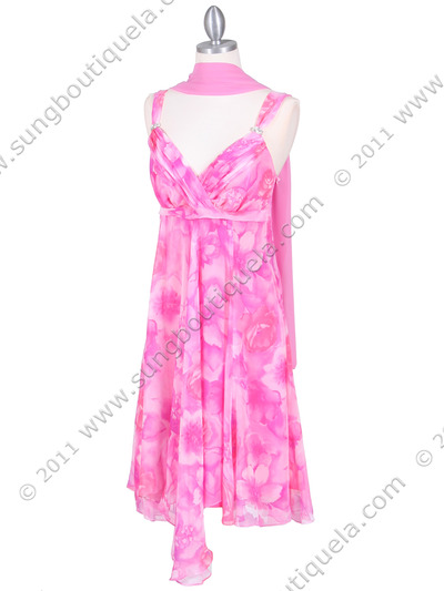 4421 Fuschia Chiffon Floral Print Dress - Fuschia, Alt View Medium