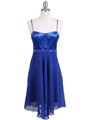 Royal Blue Satin 3/4 Length Cocktail Dress