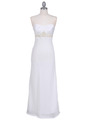 4480 White Satin Beaded Evening Dress - White, Front View Thumbnail