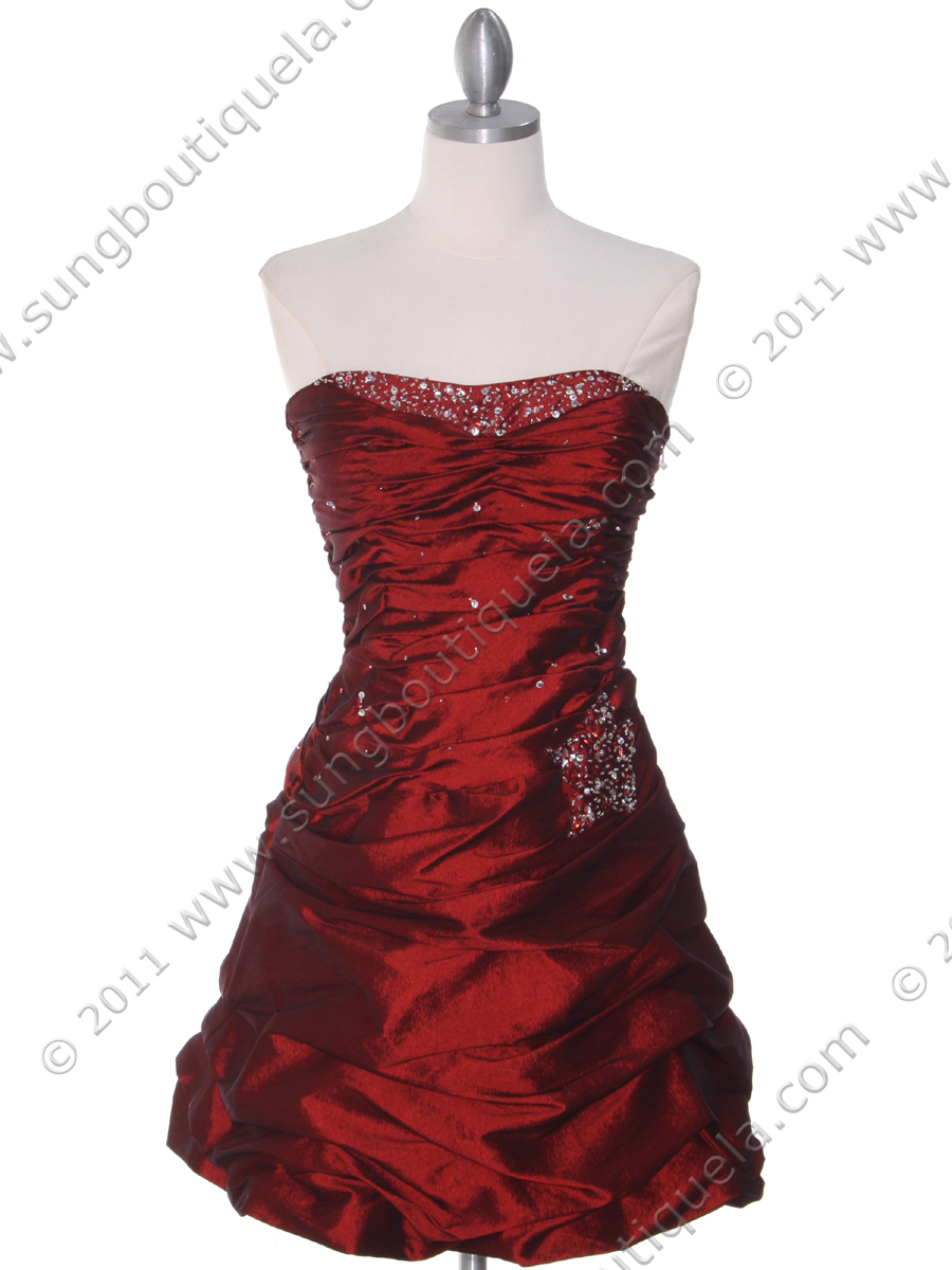 4509 Burgundy Taffeta Cocktail Dress - Front Image