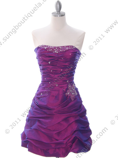 4509 Purple Taffeta Cocktail Dress - Purple, Front View Medium