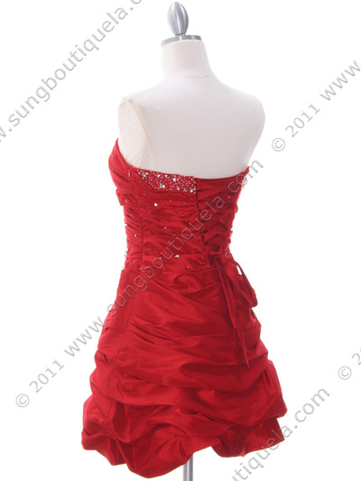 4509 Red Taffeta Cocktail Dress - Red, Back View Medium