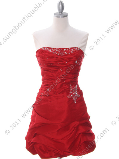 4509 Red Taffeta Cocktail Dress - Red, Front View Medium