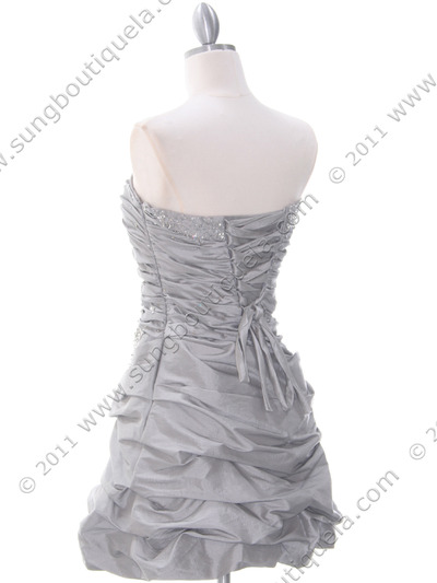 4509 Silver Taffeta Cocktail Dress - Silver, Back View Medium
