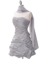 4509 Silver Taffeta Cocktail Dress - Silver, Alt View Thumbnail