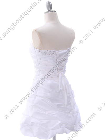 4509 White Taffeta Cocktail Dress - White, Back View Medium