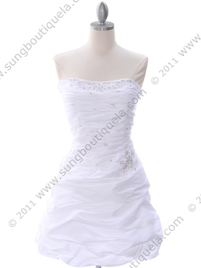 4509 White Taffeta Cocktail Dress - White, Front View Medium